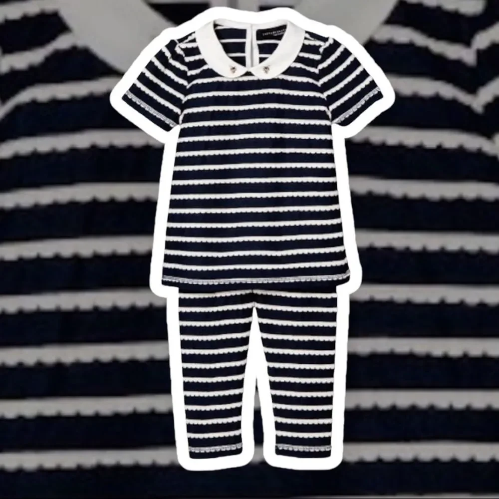 Kids Victoria Beckham Target Stripe Bumble Bee Peter Pan Collar Top & Pant Set - Picture 1 of 8